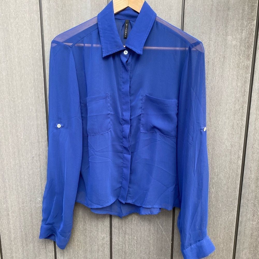 B Jewel Sheer Blouse Blue - Picture 7 of 8